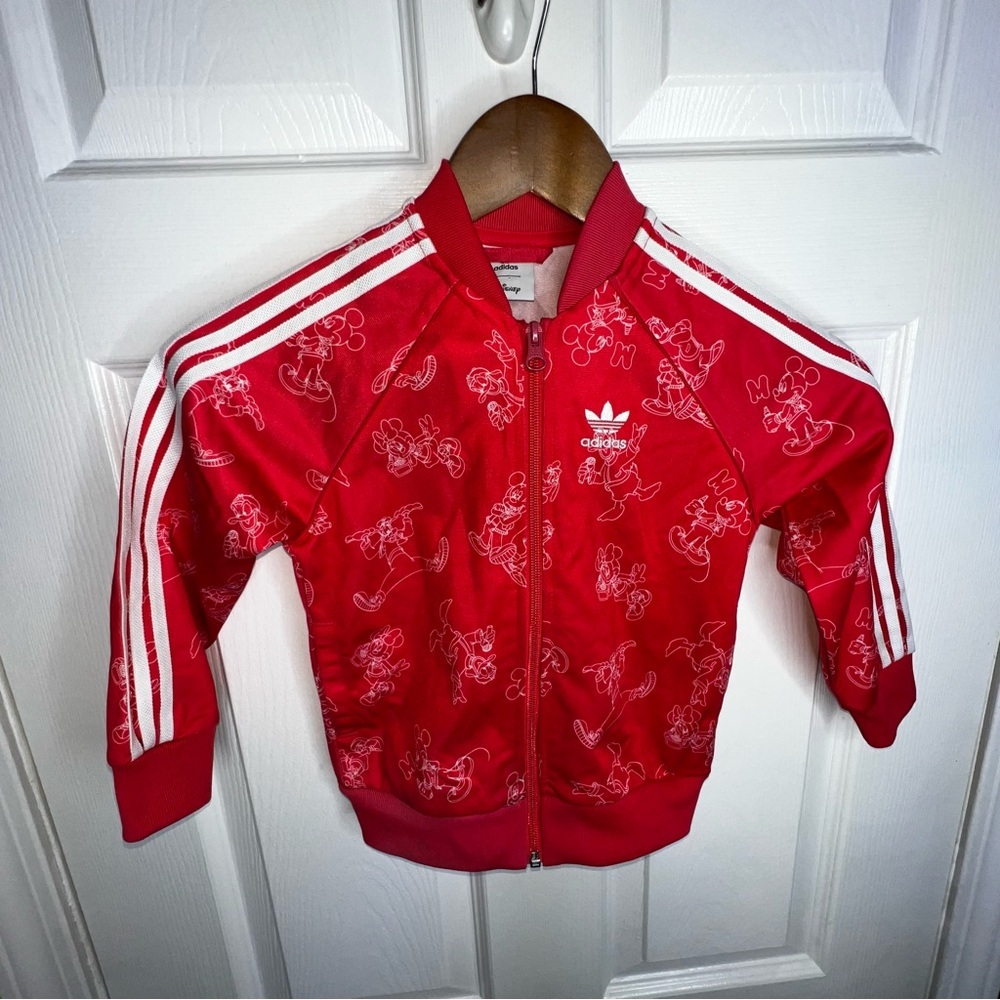 Adidas Red (Pinkish) Kids Zip-Up Jacket with White Stripes - Picture 9 of 10